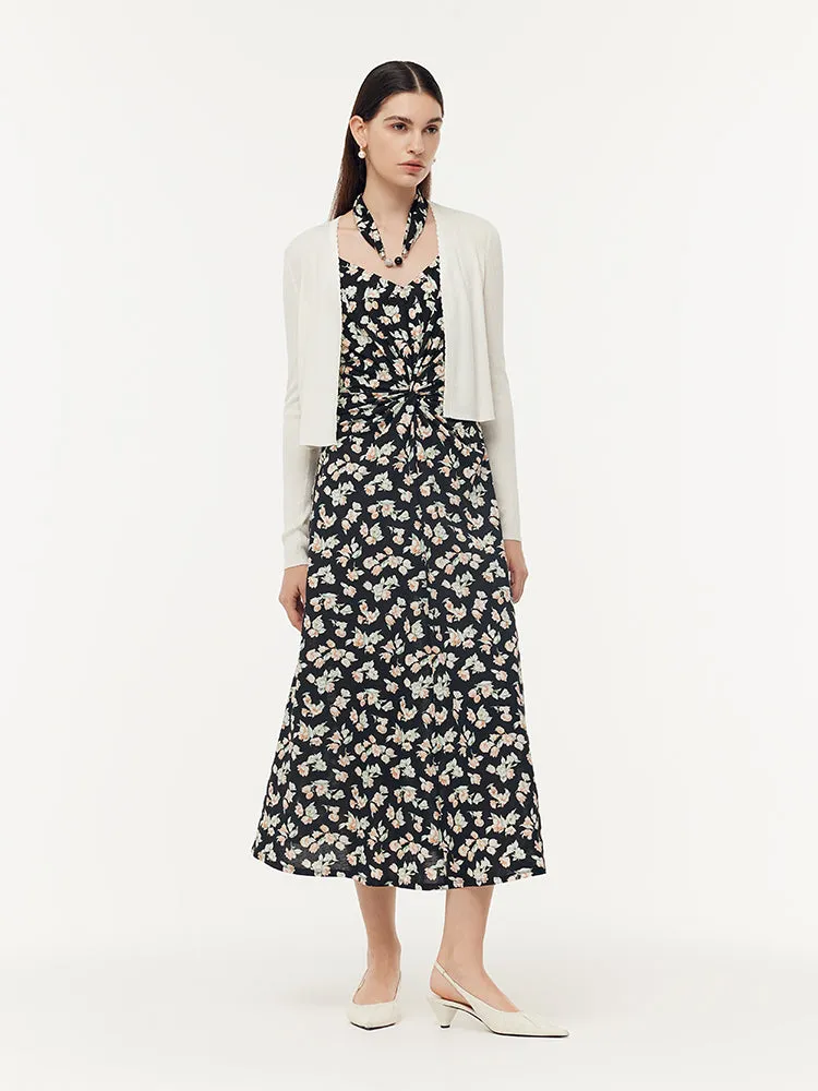 100% Cotton Strap Maxi Dress And Lyocell Cardigan Two-Piece Set