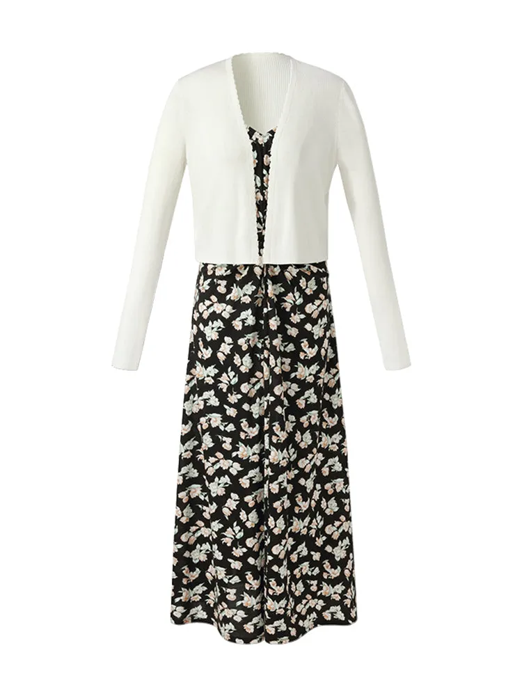 100% Cotton Strap Maxi Dress And Lyocell Cardigan Two-Piece Set