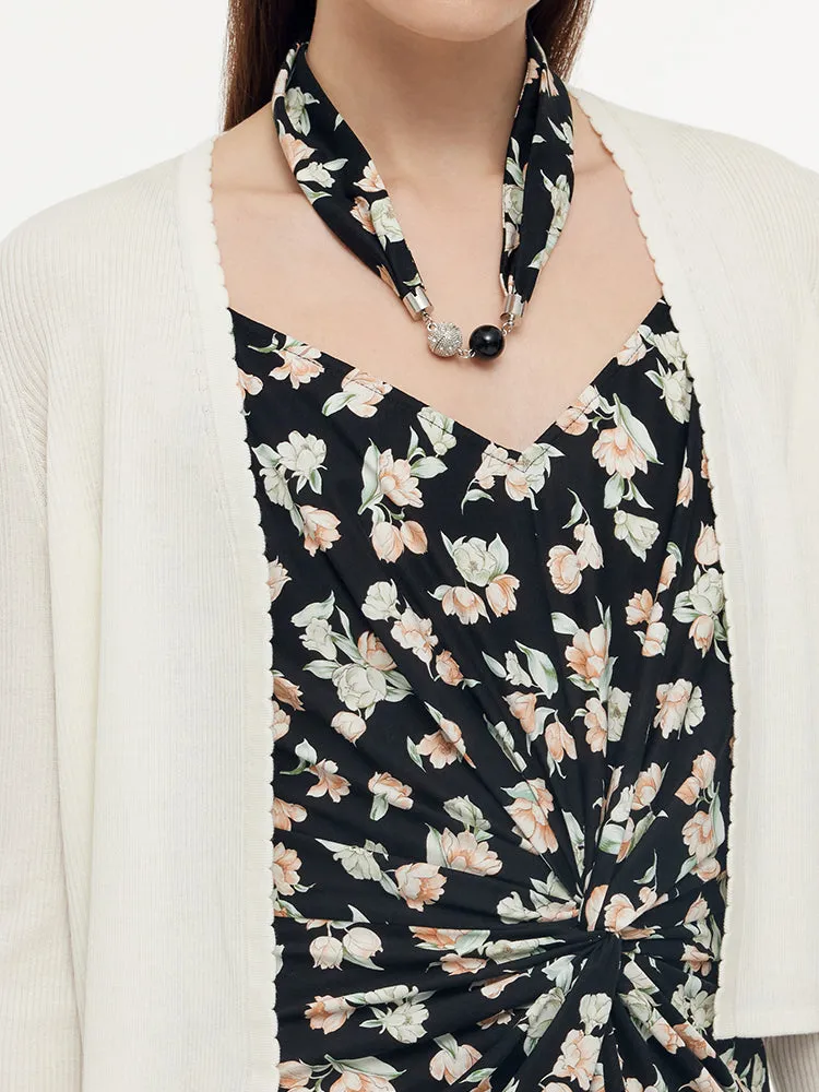 100% Cotton Strap Maxi Dress And Lyocell Cardigan Two-Piece Set