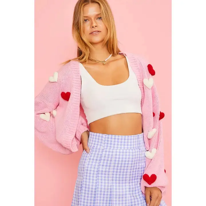 3D Heart Crop Cardigan