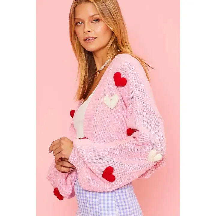 3D Heart Crop Cardigan