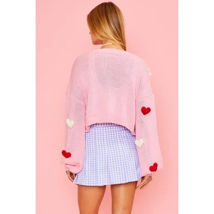 3D Heart Crop Cardigan