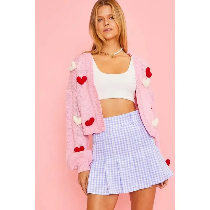 3D Heart Crop Cardigan