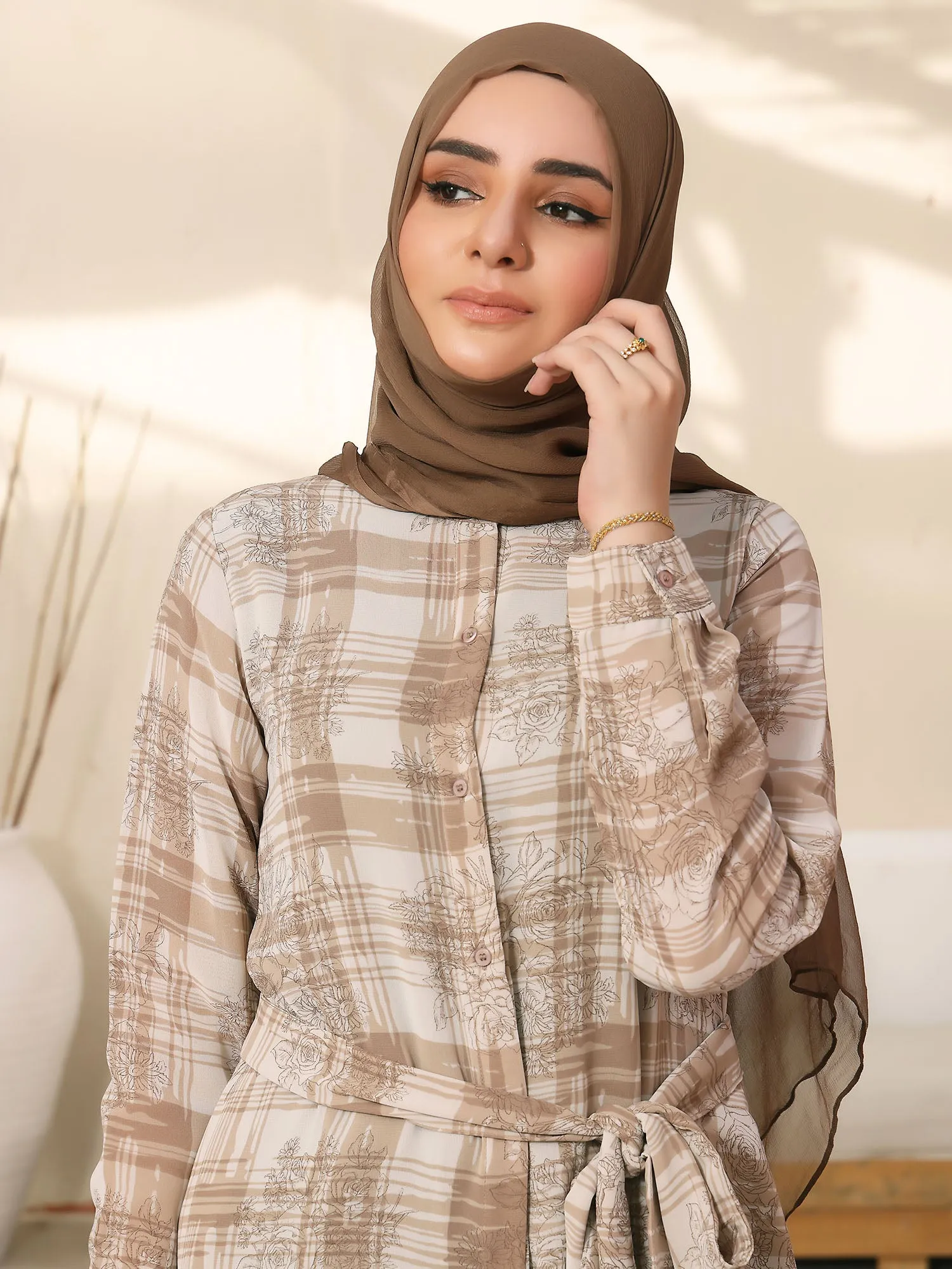 Abaya Floral Plaid