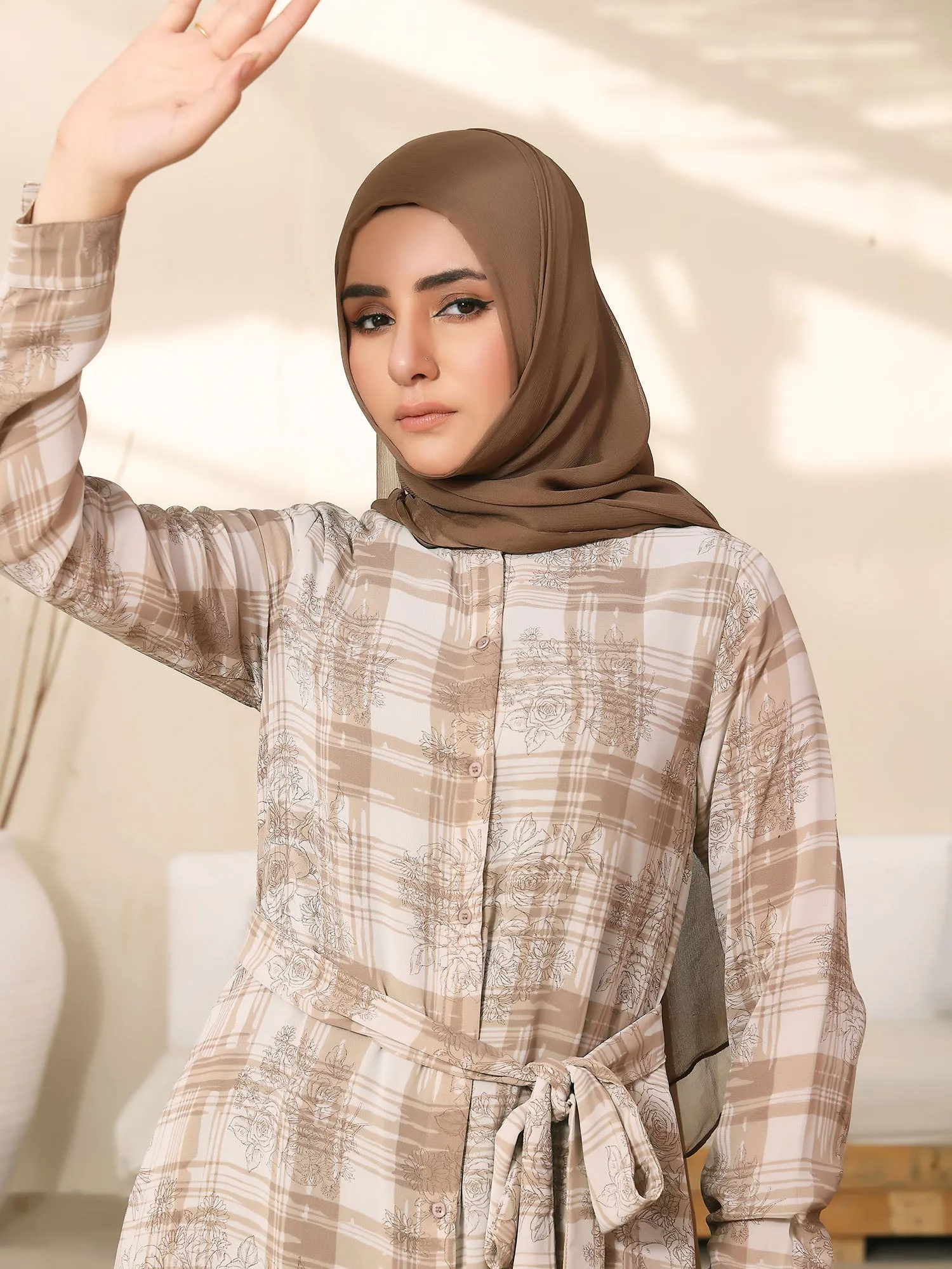 Abaya Floral Plaid