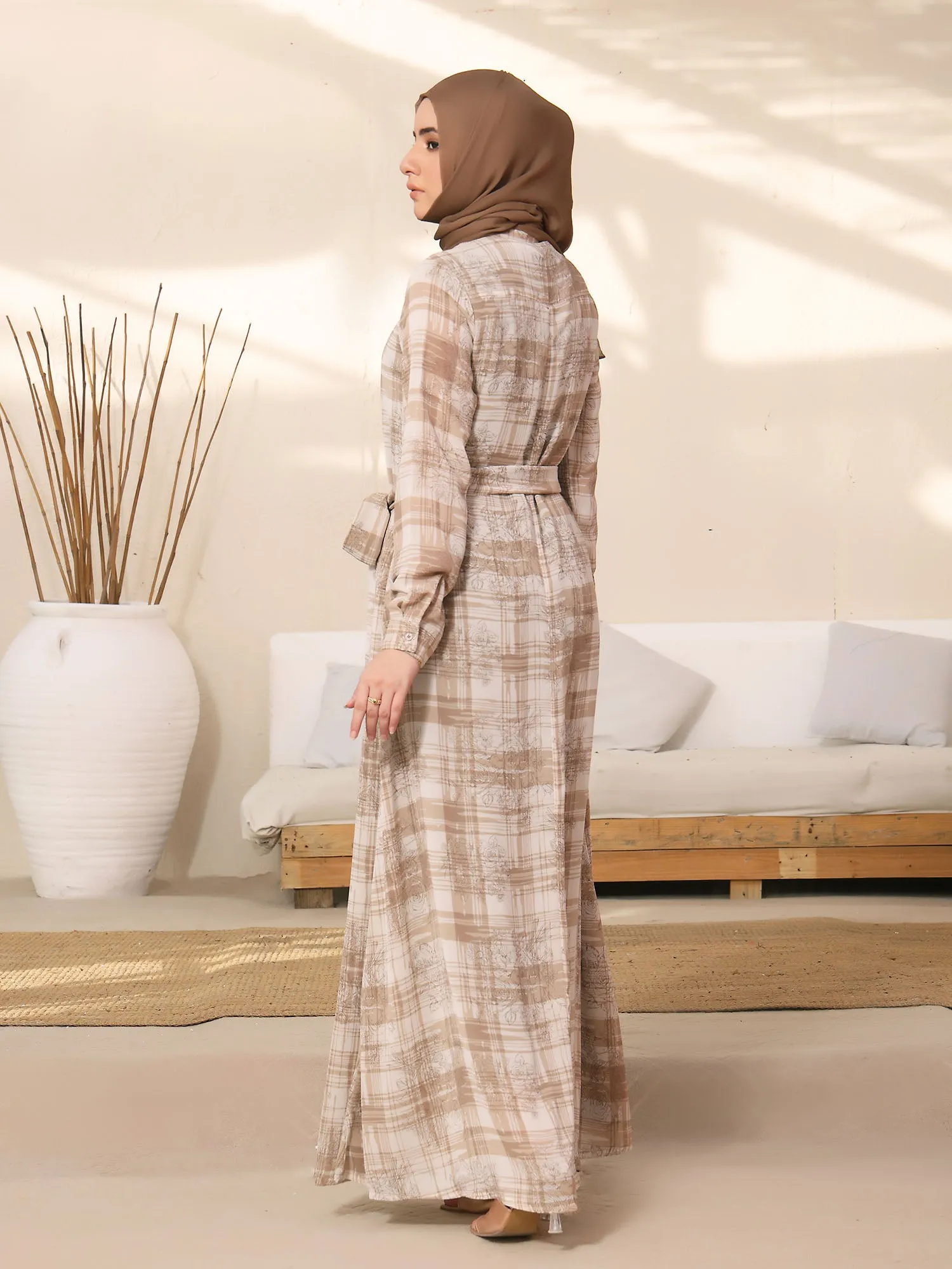 Abaya Floral Plaid