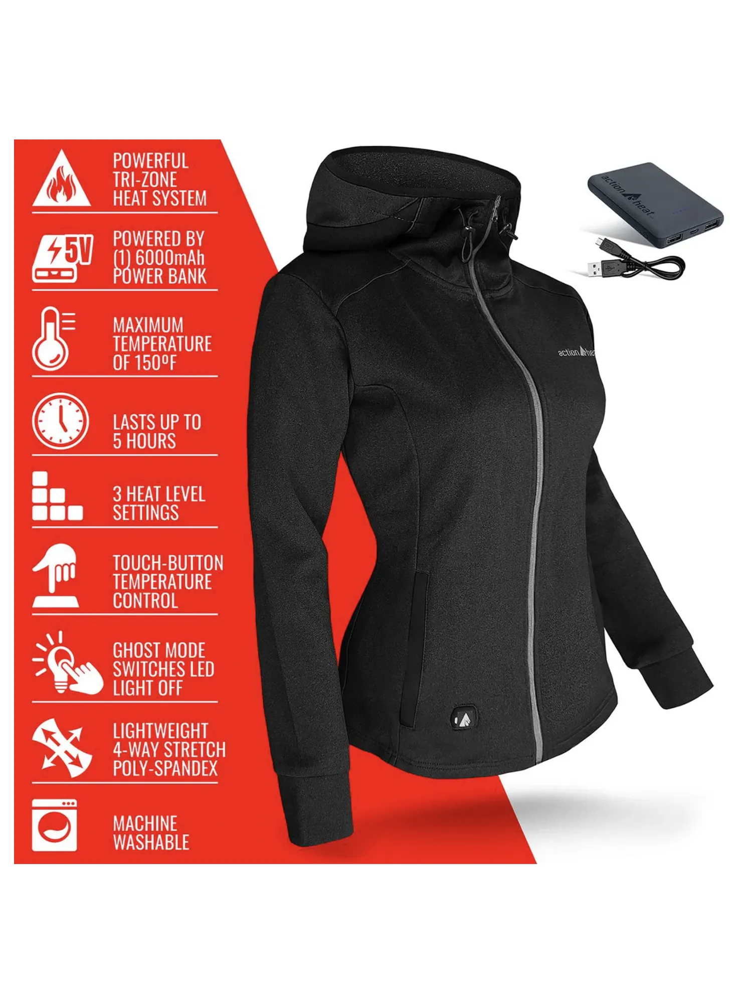 ActionHeat 5V Battery Heated Slim Fit Hoodie - Women's