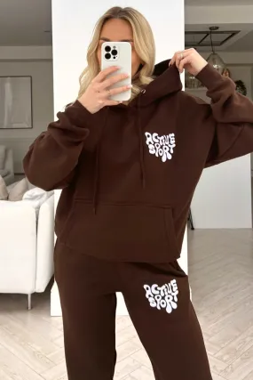 active sport chocolate embroidered hooded loungewear set