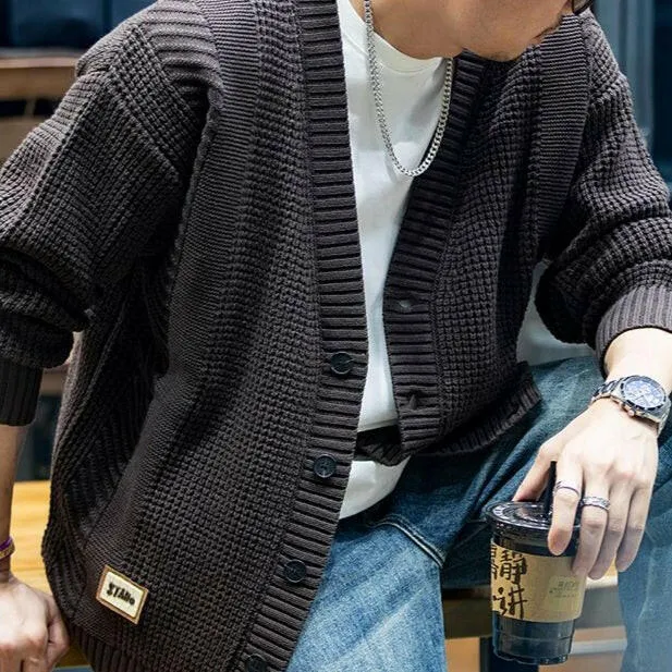 American Heavy V-neck Knit Cardigan P0397