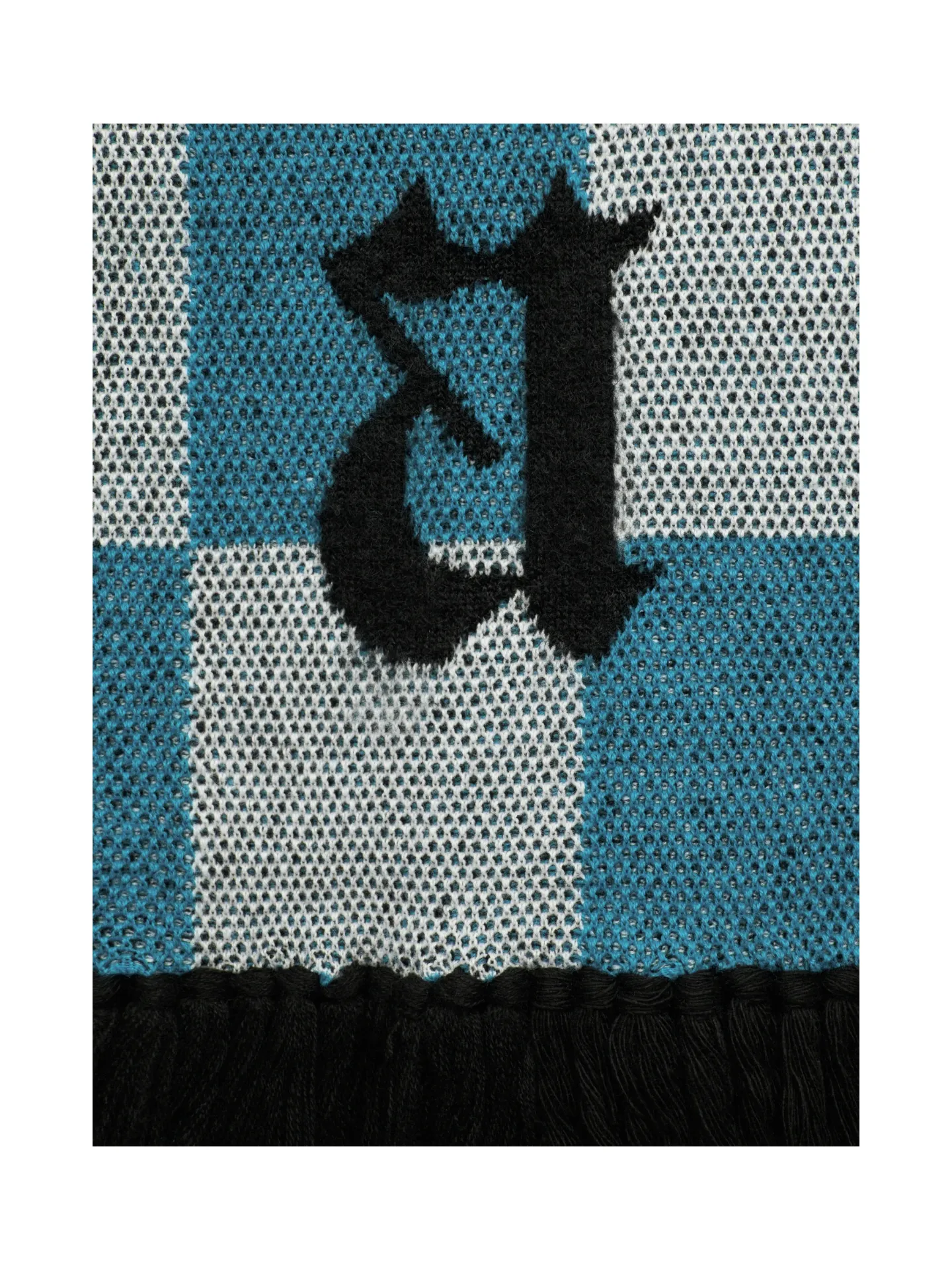 Amiri Check Cashmere Scarf Light Blue