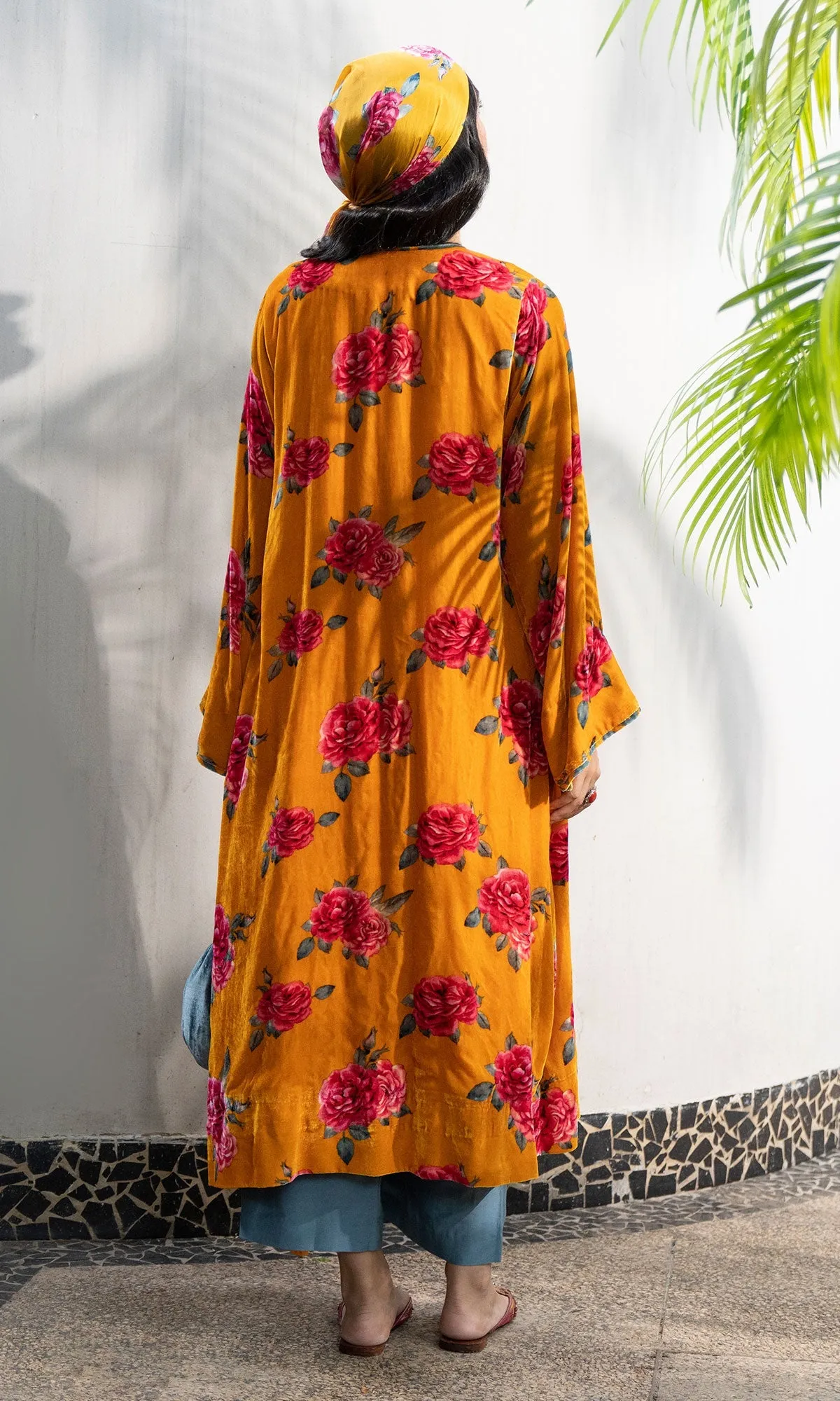 Bareen Silk velvet floral Mustard jacket