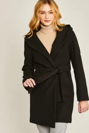Black JQ Fleece Belted Hoodie Coat