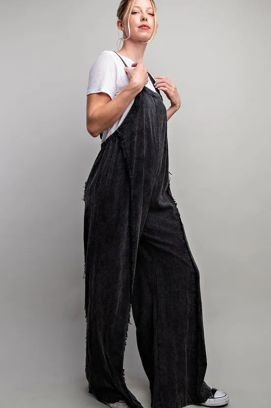 Black Mineral Washed Adjustable Jumpsuit