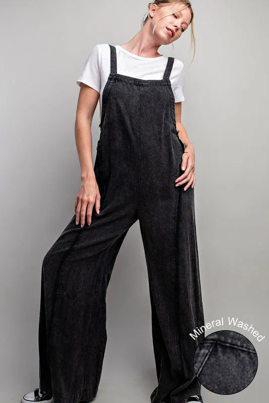 Black Mineral Washed Adjustable Jumpsuit