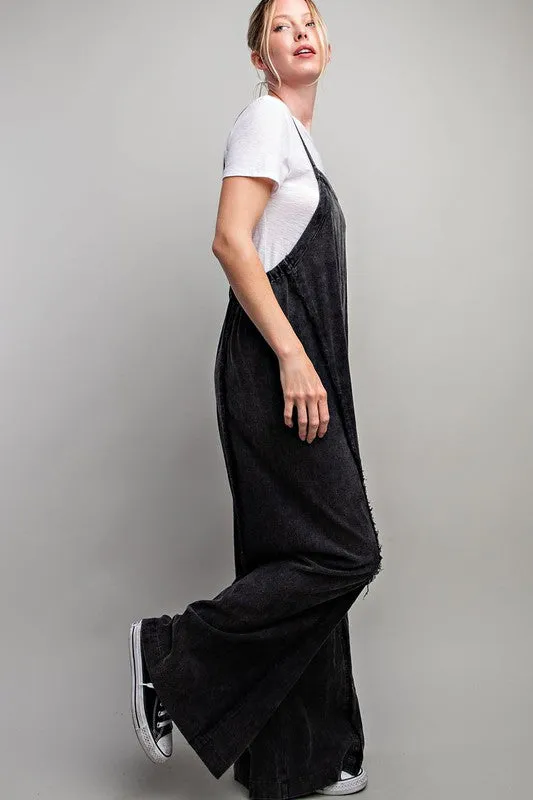 Black Mineral Washed Adjustable Jumpsuit