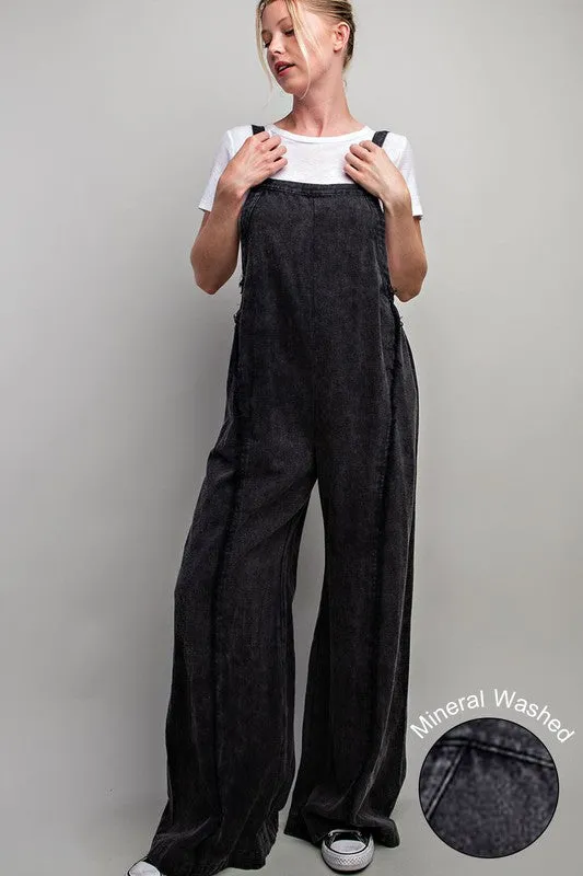 Black Mineral Washed Adjustable Jumpsuit