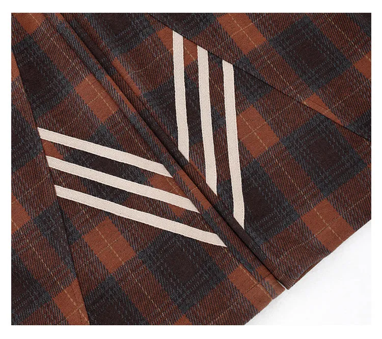Casual Plaid Wide-Leg Pants & Three-Bar Stitched Design