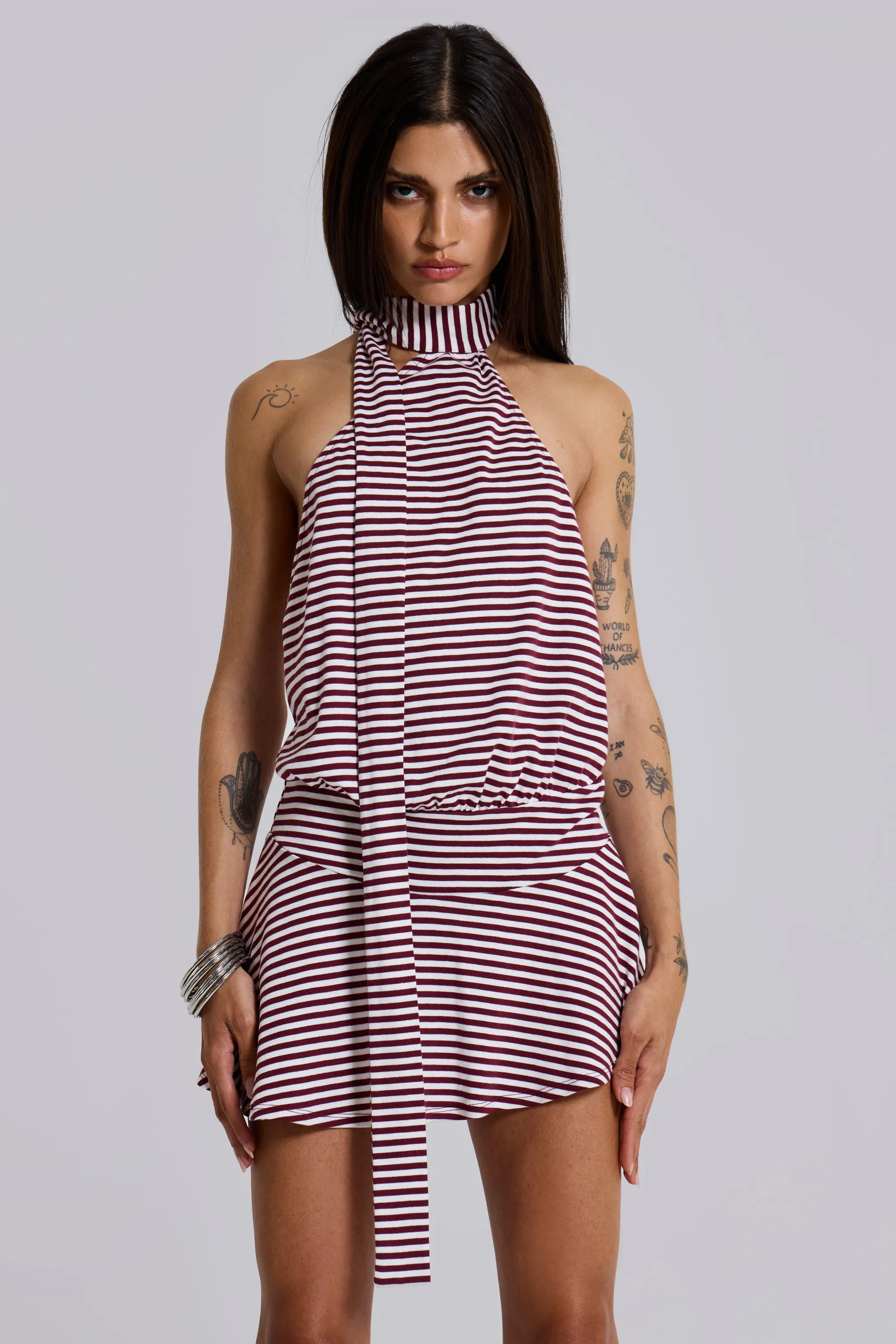 Enya Backless Mini Dress in Burgundy