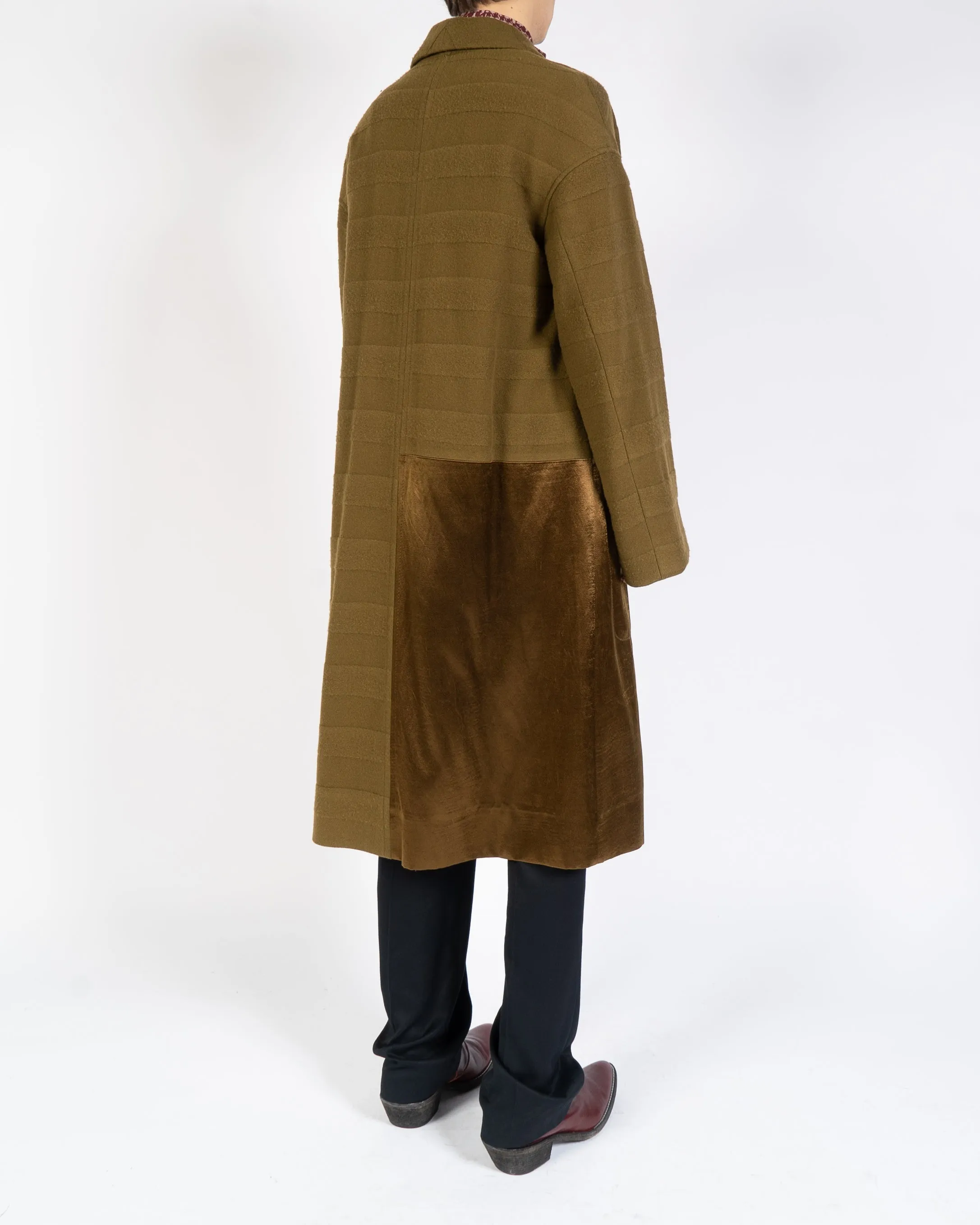 FW18 Olive Embossed Wool Overcoat with Satin Patch