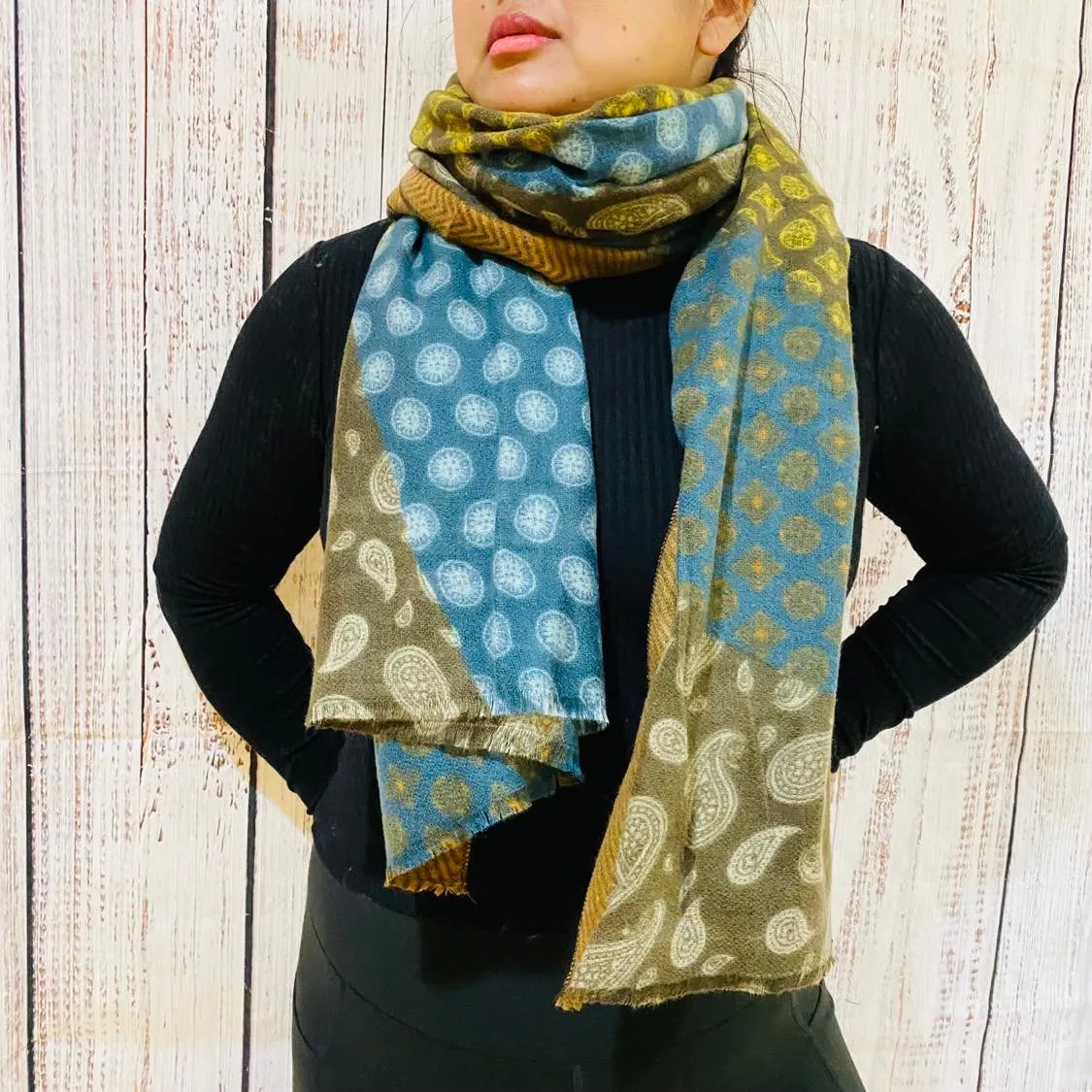 Hand Knit Paisley Print Winter Oversized  Scarfs