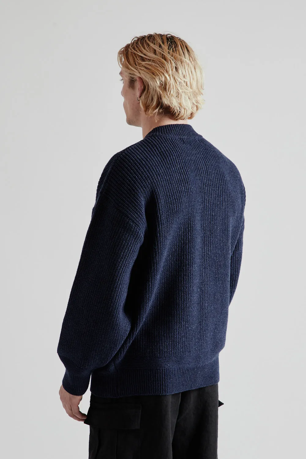 Heavy Wool Round Cardigan - Indigo