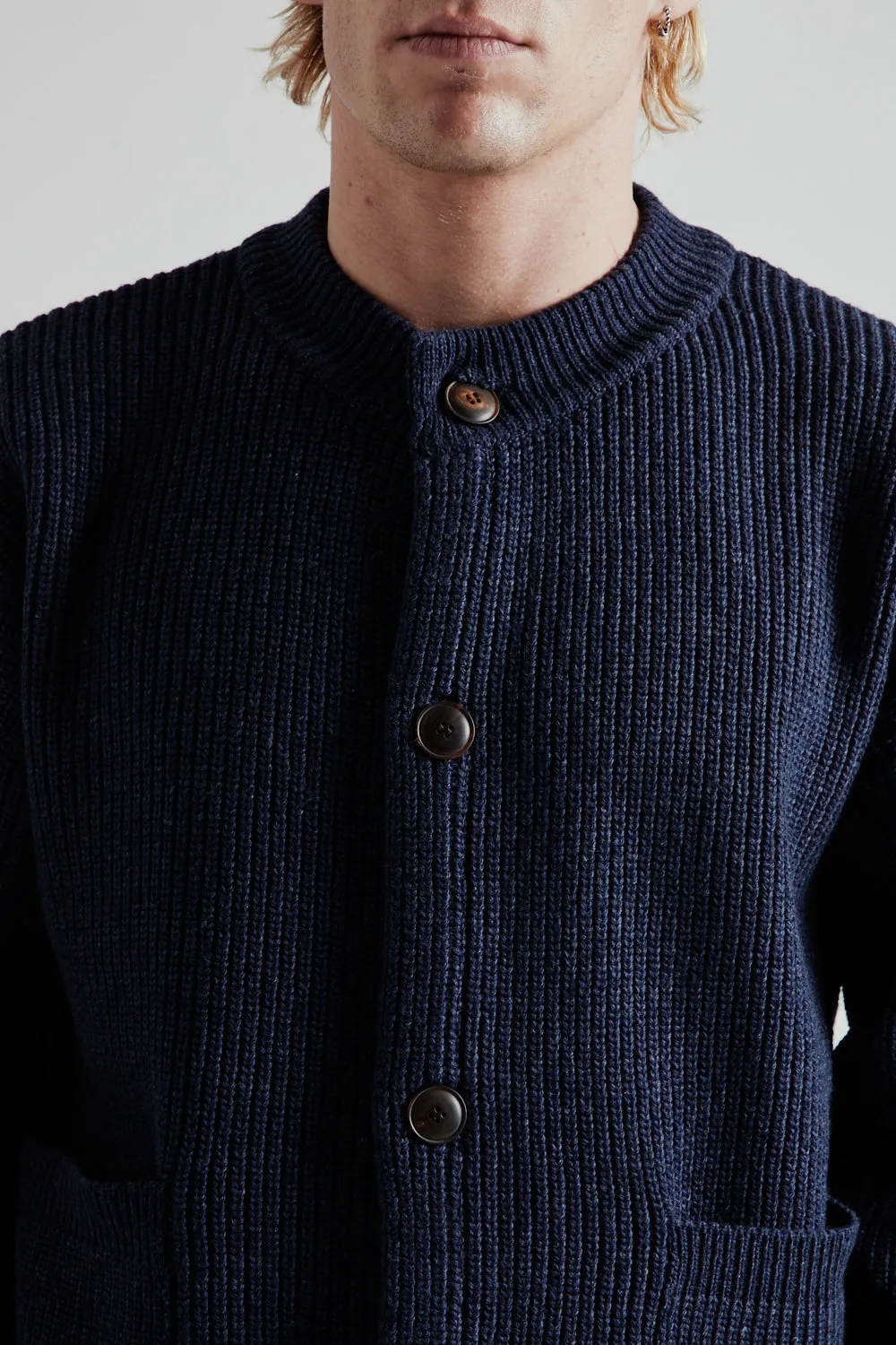 Heavy Wool Round Cardigan - Indigo
