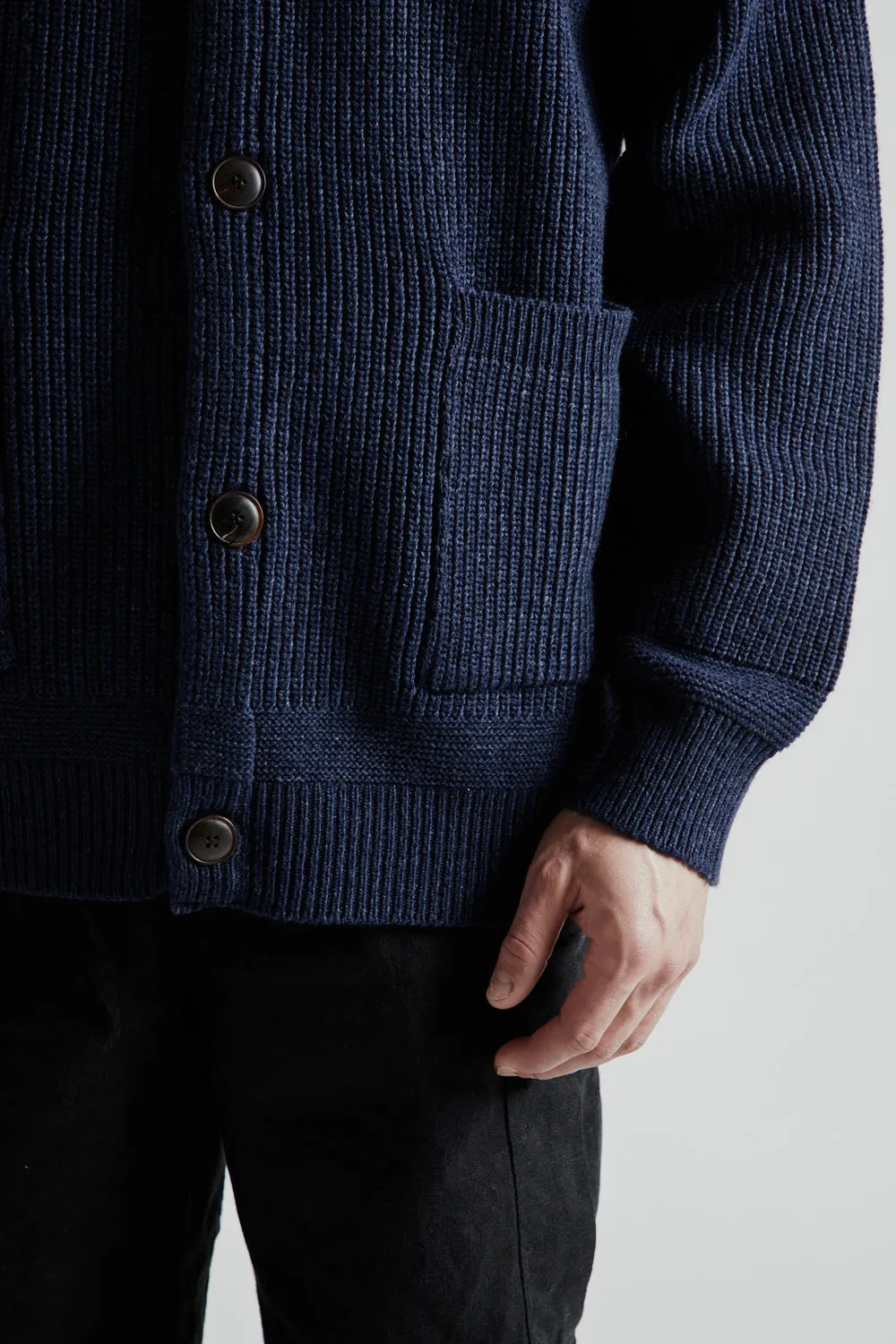Heavy Wool Round Cardigan - Indigo