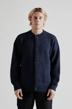 Heavy Wool Round Cardigan - Indigo