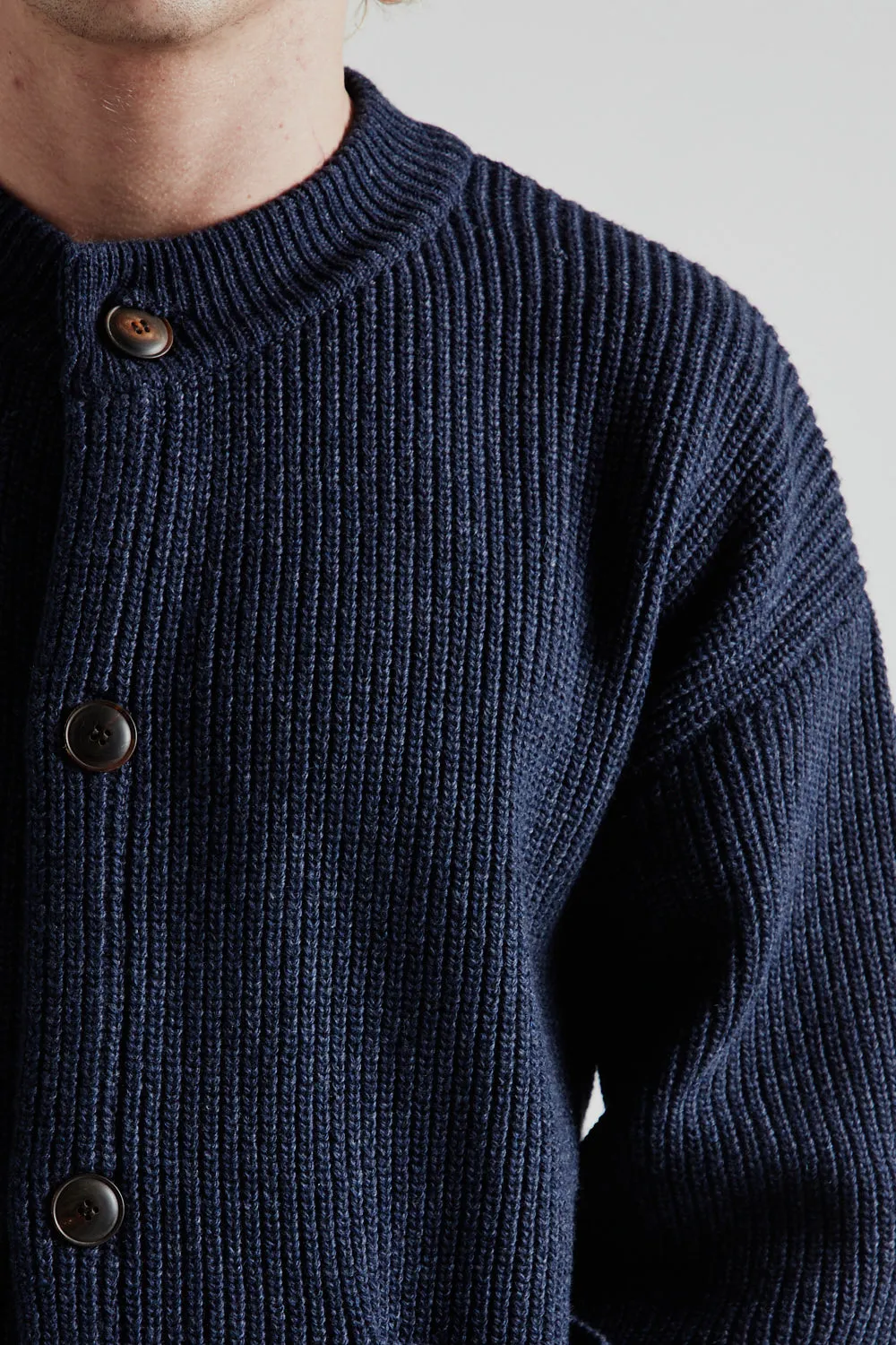 Heavy Wool Round Cardigan - Indigo