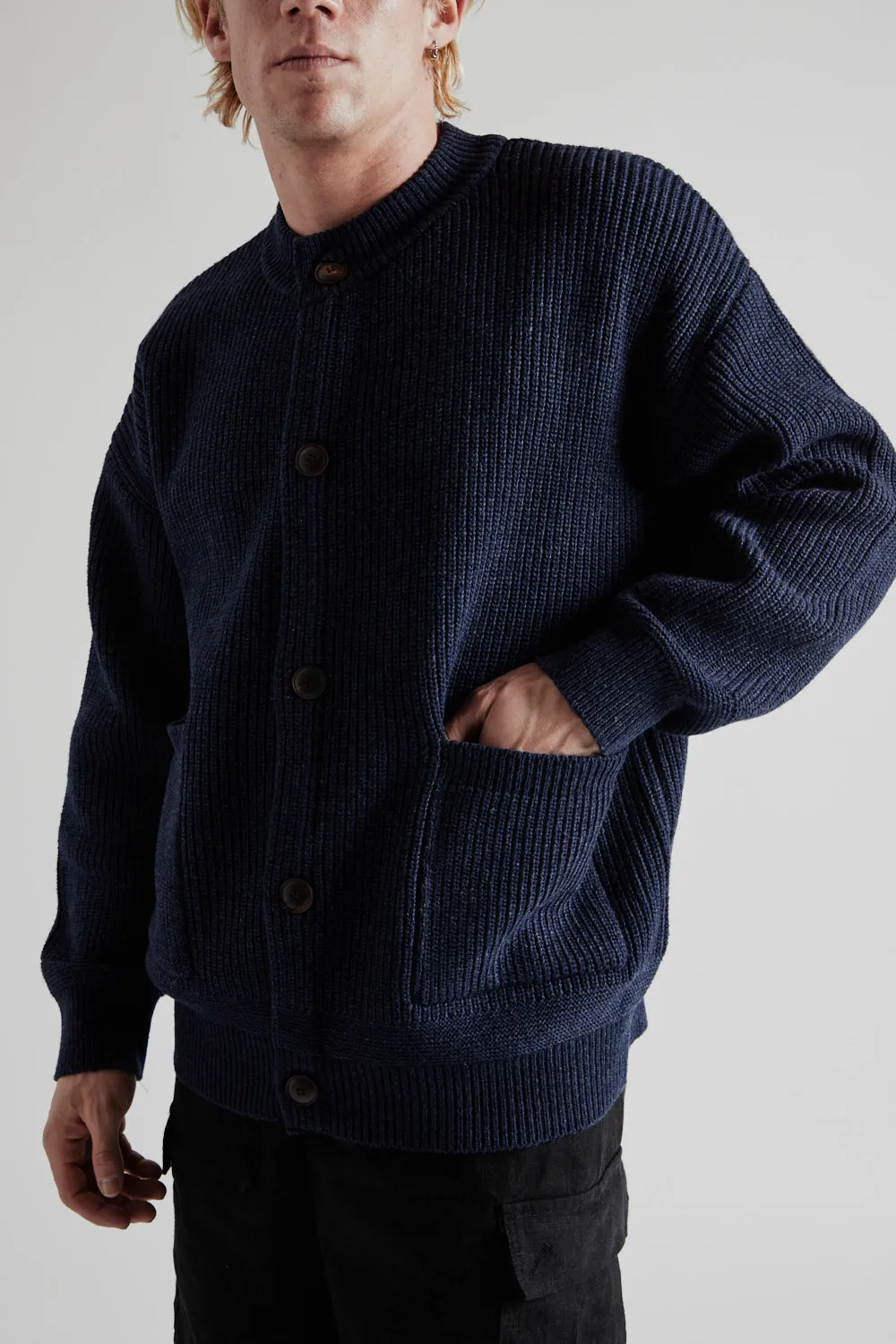 Heavy Wool Round Cardigan - Indigo