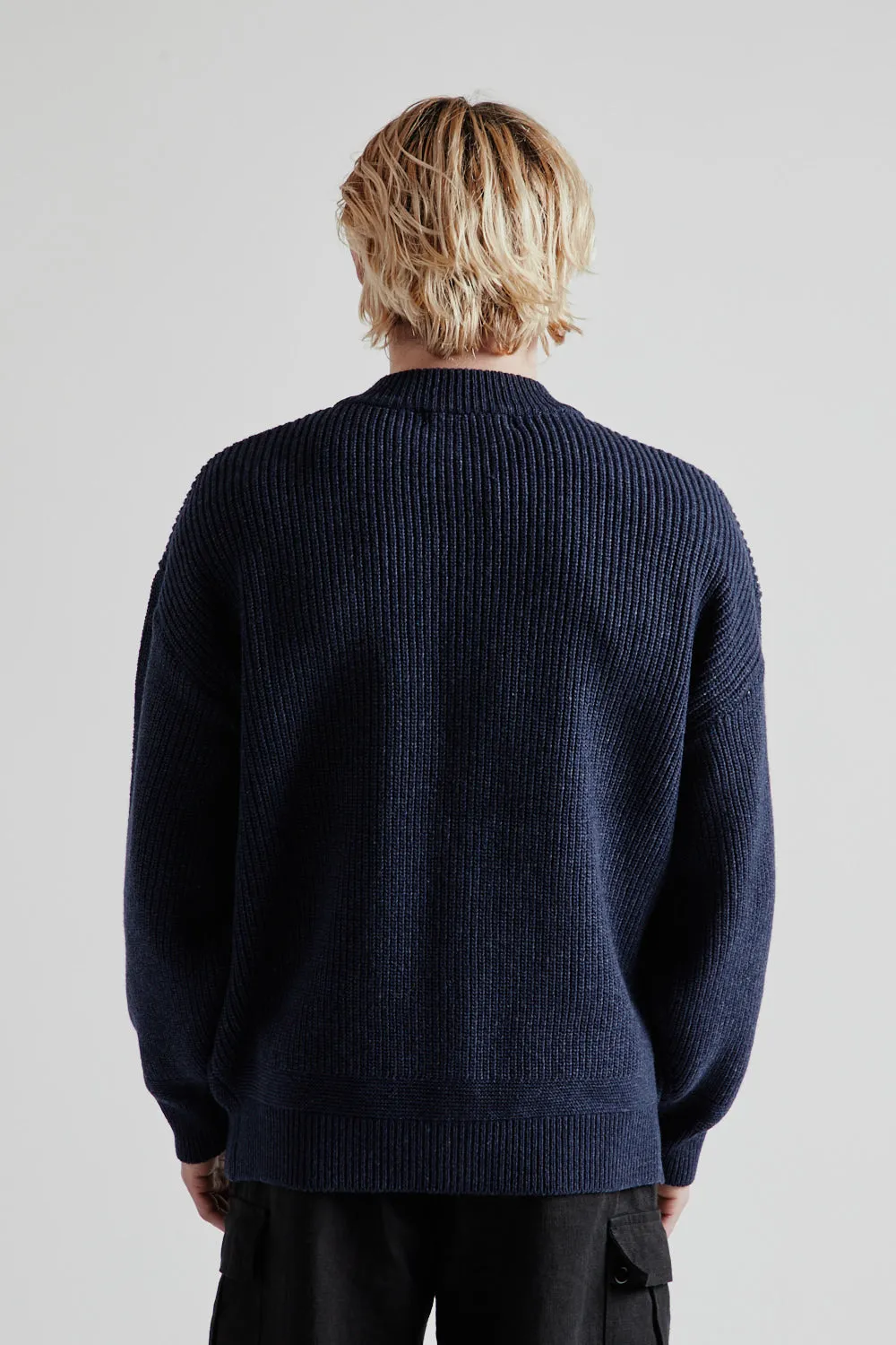 Heavy Wool Round Cardigan - Indigo