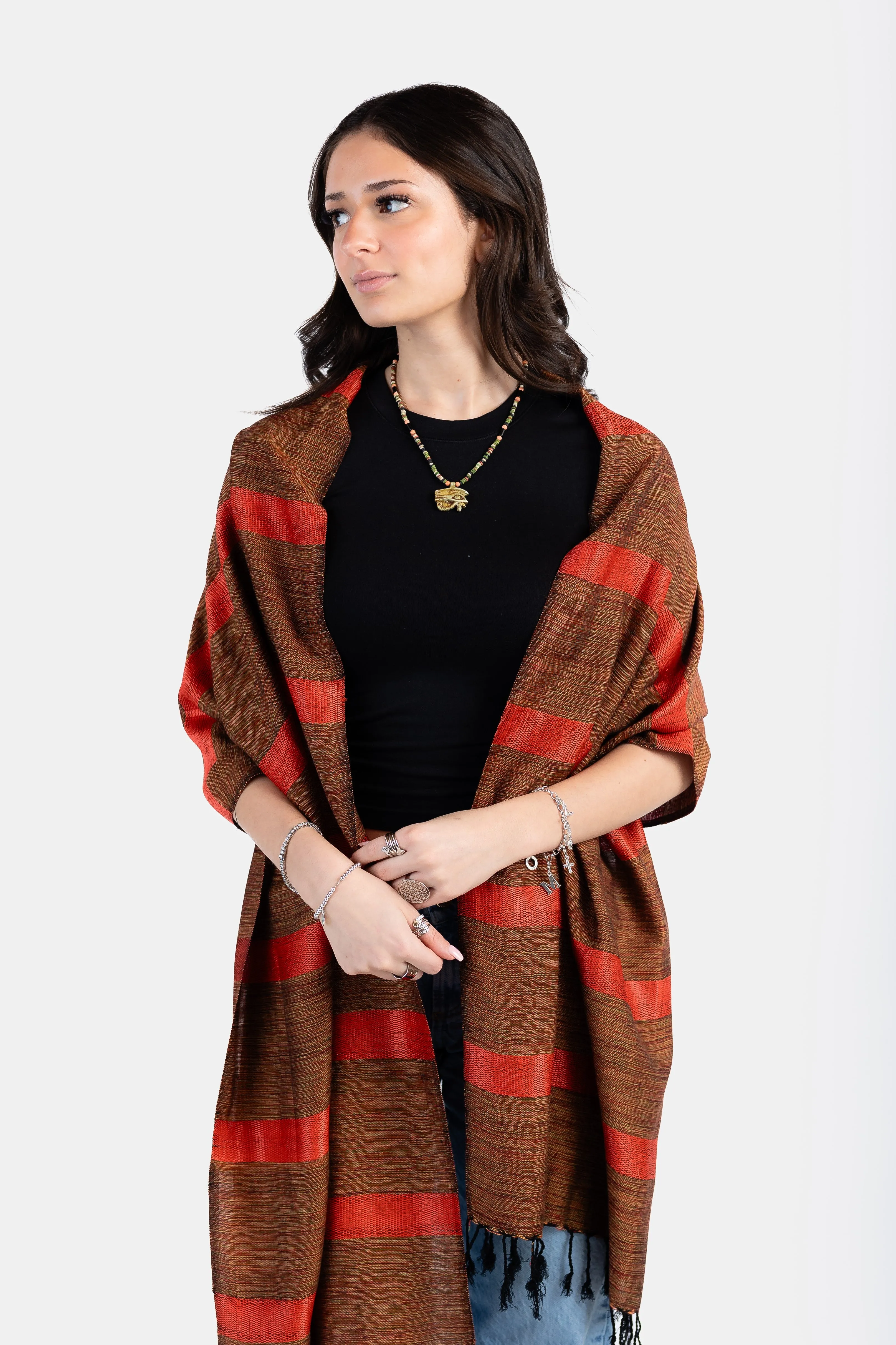 Helyat Handwoven Bamboo Viscose Scarf - Variegated Orange