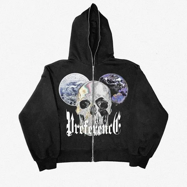 Joskaa Hip Hop Joggers Sweatshirt Korean Fashion Punk Sport Coat Pullover Skull Graphics Gothic Long Sleeve Zip Hoodie Y2k Jacket Men's