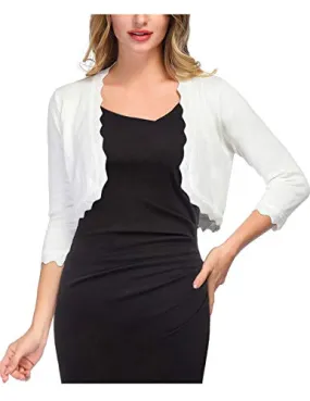 KANCY KOLE Women's 3/4 Sleeve Ivory Knit Cardigan for Dress 1950s Style Shrugs Sweaters (Ivory,M)