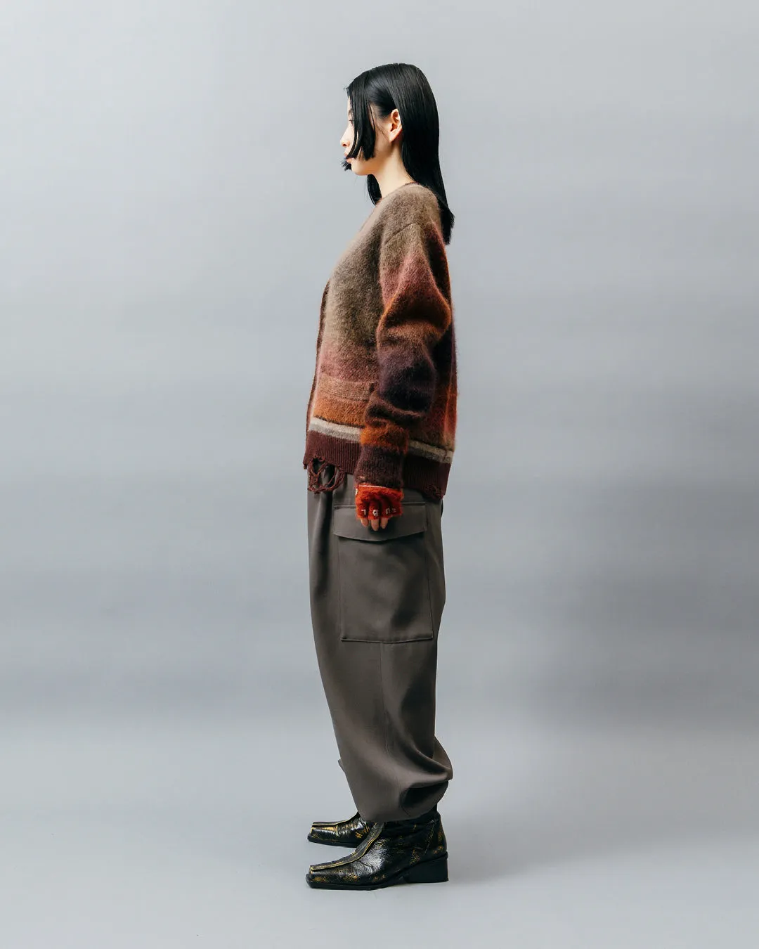 KASURI JACQUARD COMPACT CARDIGAN .10【GARNET】