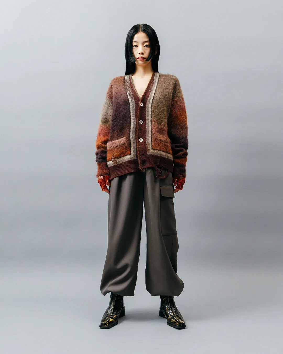 KASURI JACQUARD COMPACT CARDIGAN .10【GARNET】