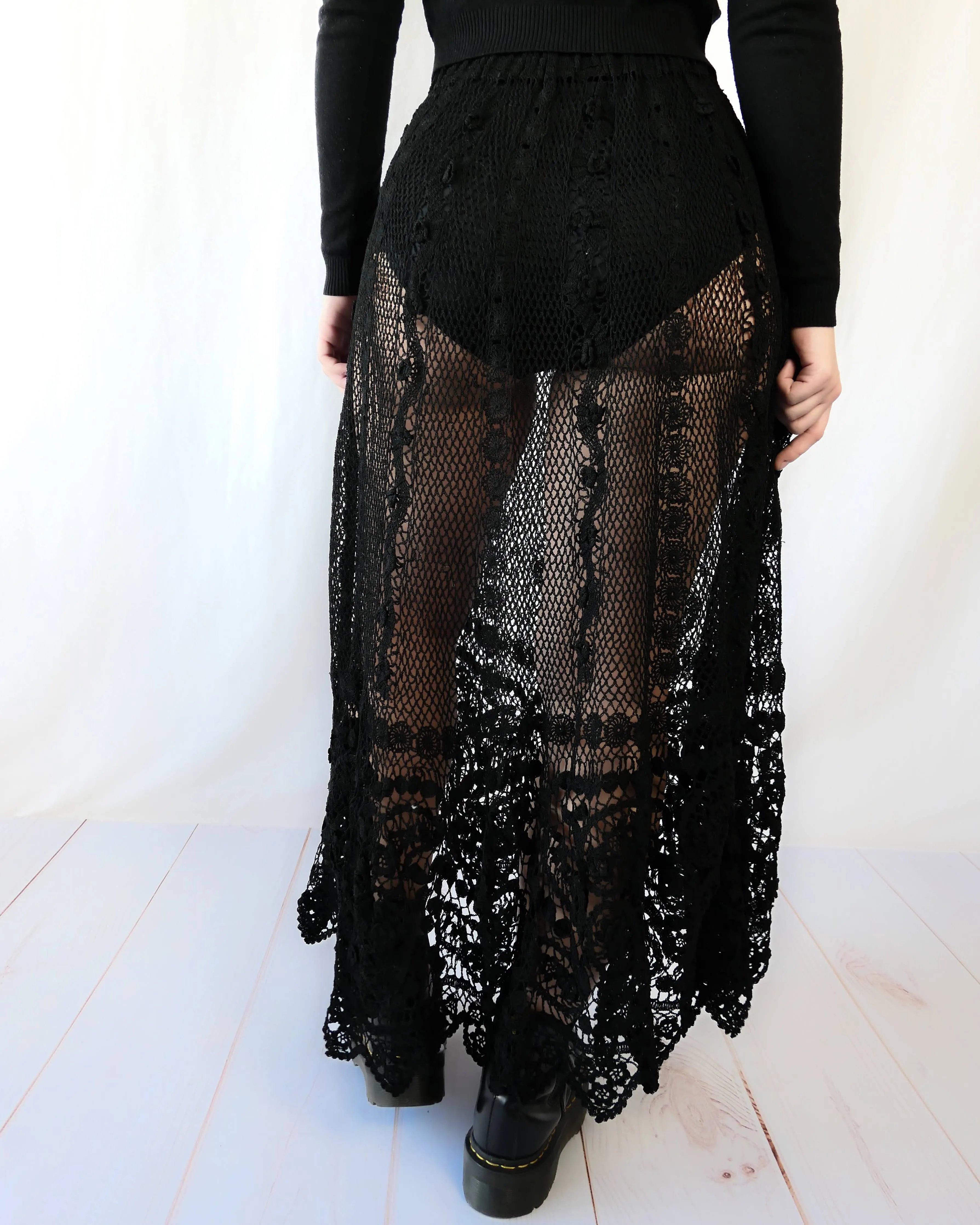 La Bohème Black Crochet Skirt