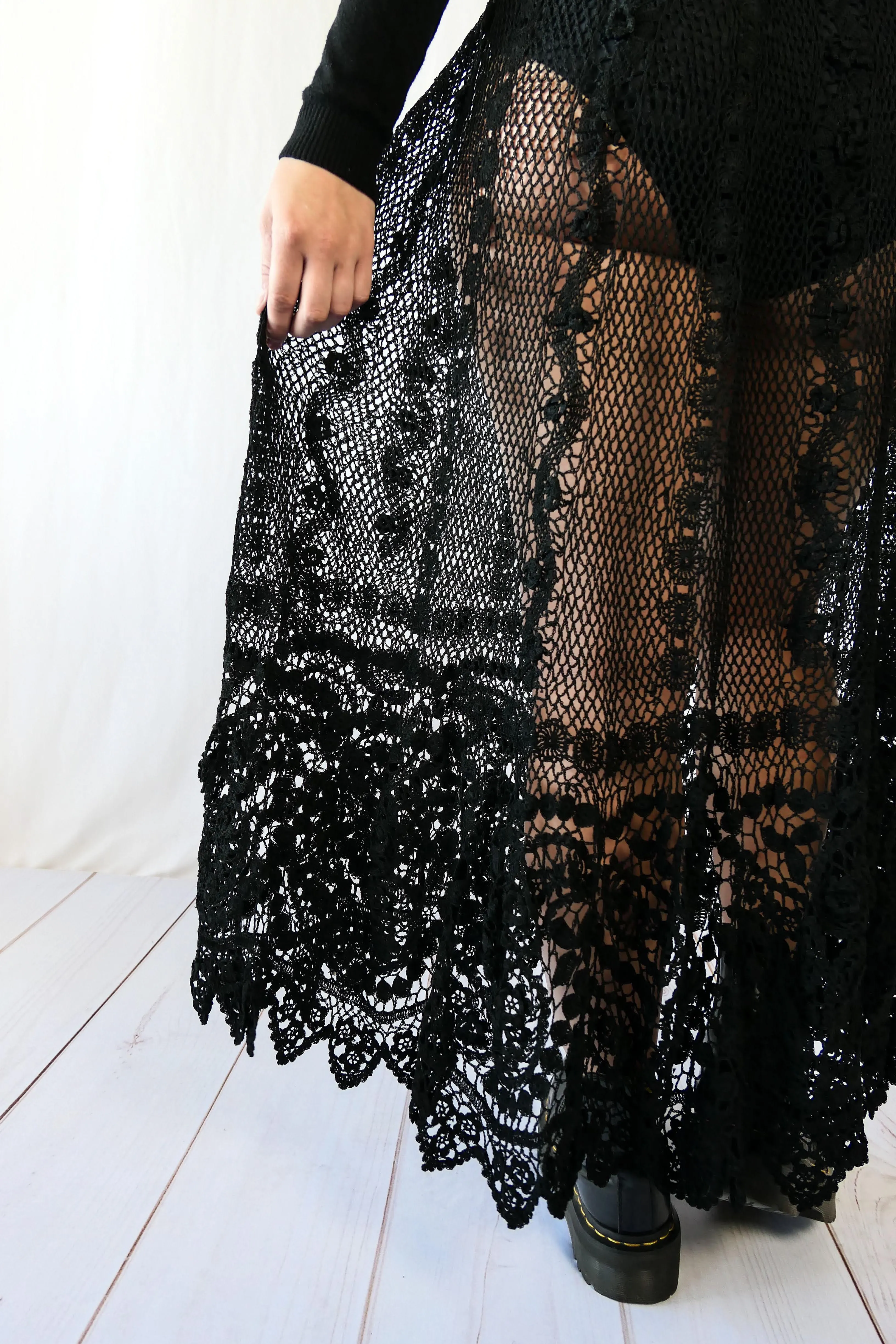La Bohème Black Crochet Skirt