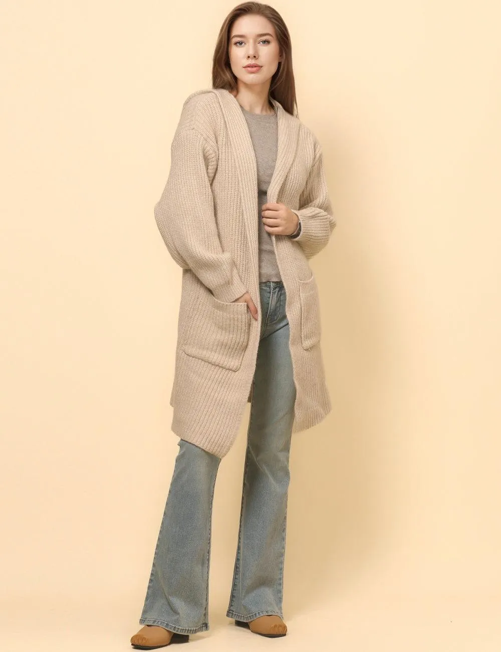 Ladies Solid Color Long Sleeve Shoodie Cardigan SKT4808