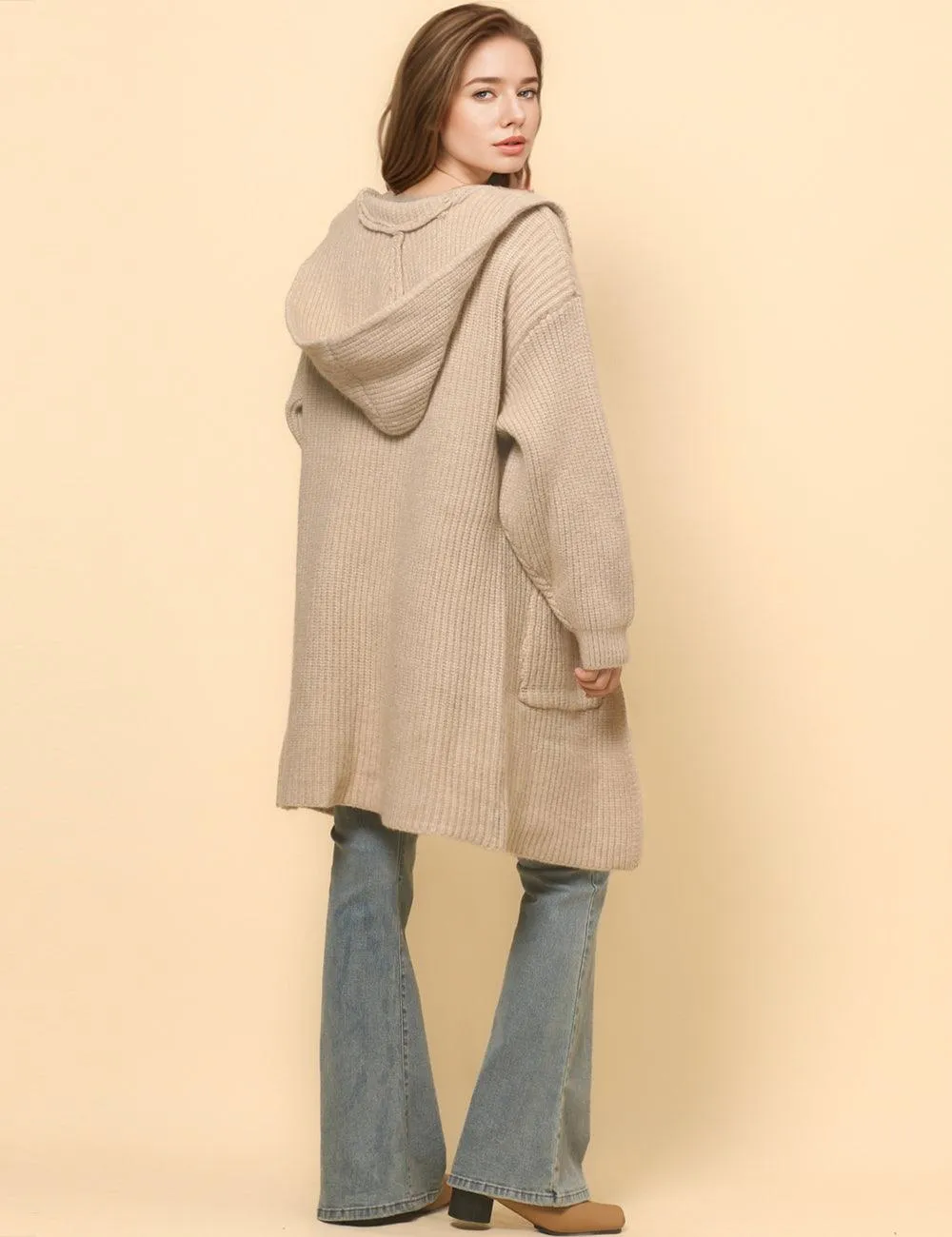 Ladies Solid Color Long Sleeve Shoodie Cardigan SKT4808