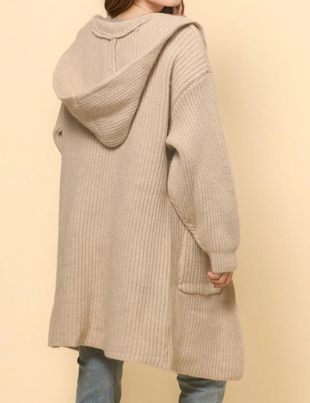Ladies Solid Color Long Sleeve Shoodie Cardigan SKT4808