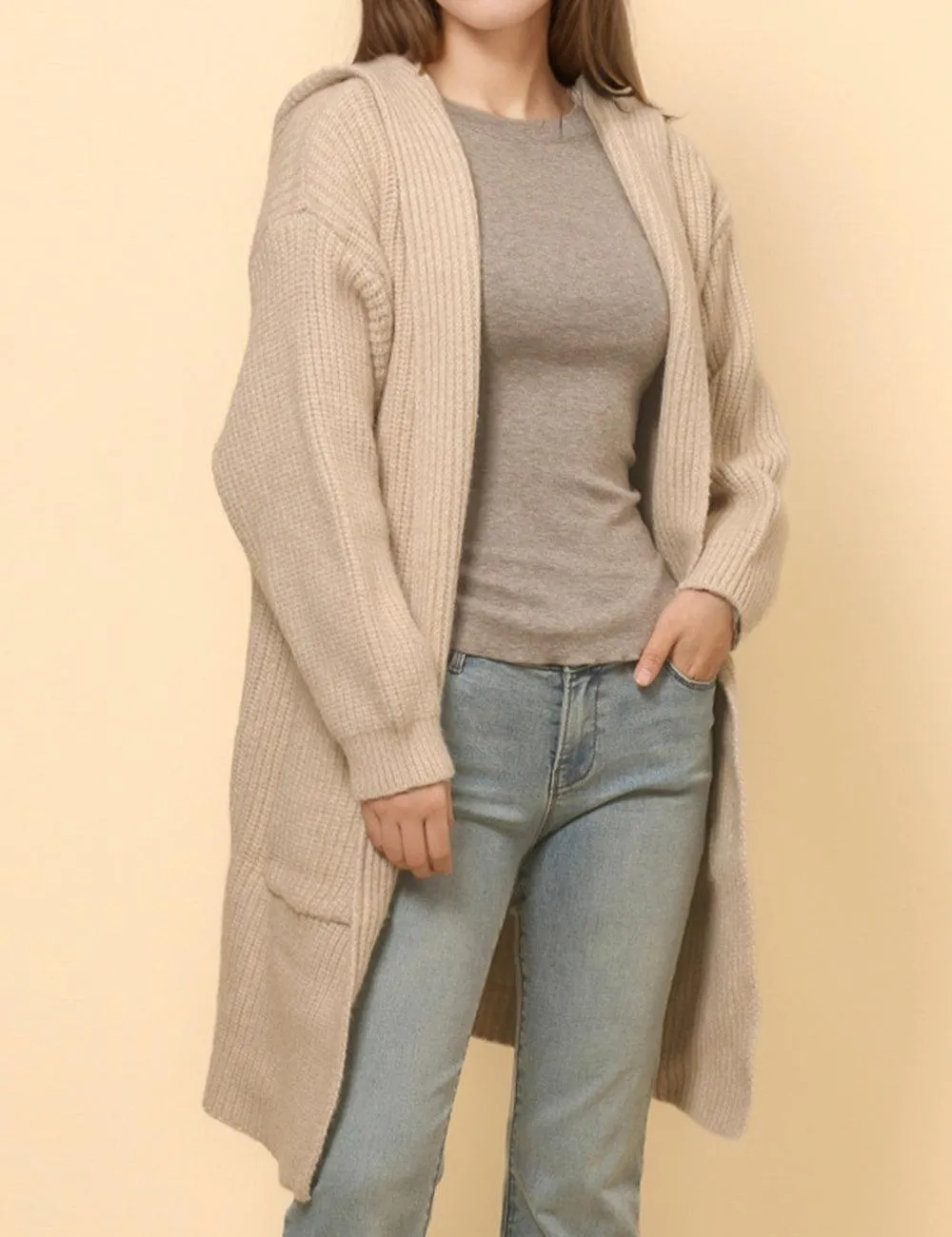 Ladies Solid Color Long Sleeve Shoodie Cardigan SKT4808