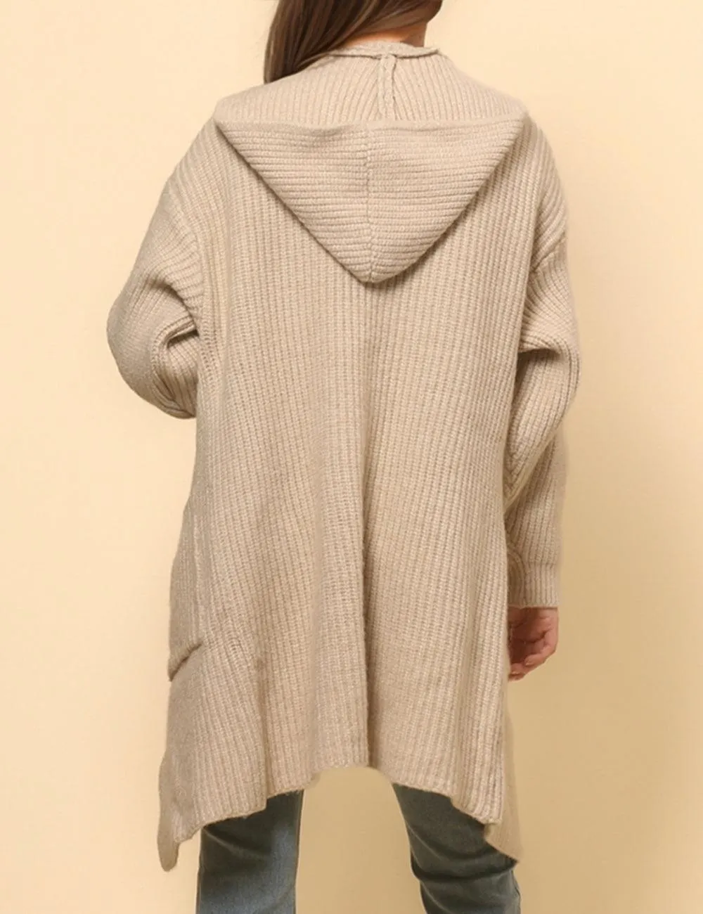 Ladies Solid Color Long Sleeve Shoodie Cardigan SKT4808
