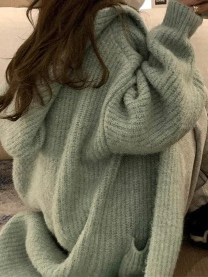Ladies Solid Color Long Sleeve Shoodie Cardigan SKT4808