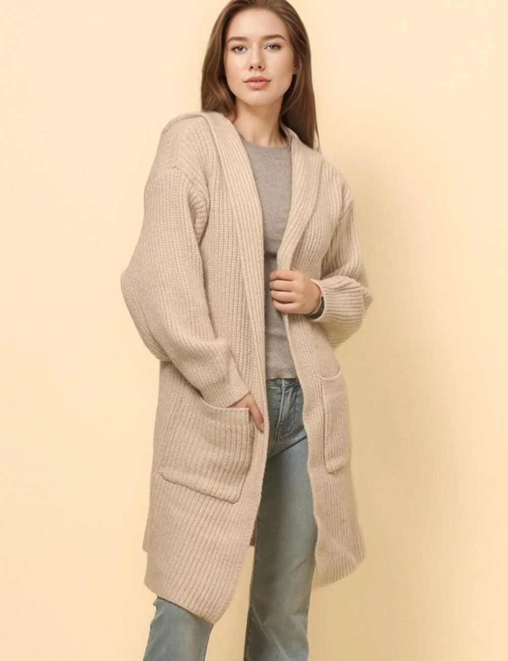 Ladies Solid Color Long Sleeve Shoodie Cardigan SKT4808