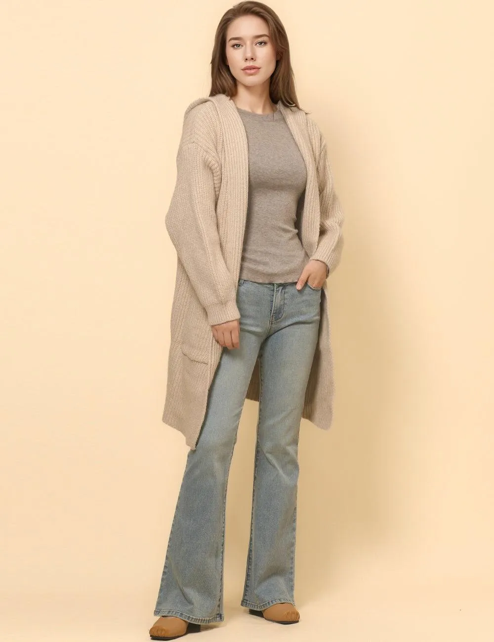 Ladies Solid Color Long Sleeve Shoodie Cardigan SKT4808