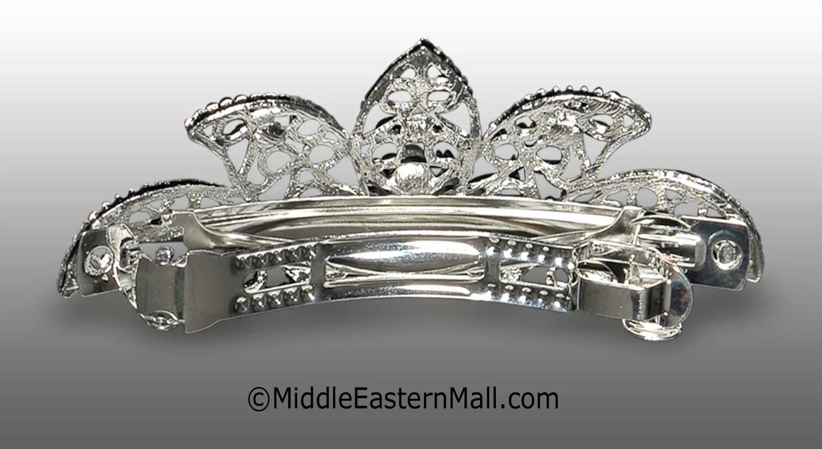 Large Fillagree Barrette Embellished with Rhinestones & Pearl Beads