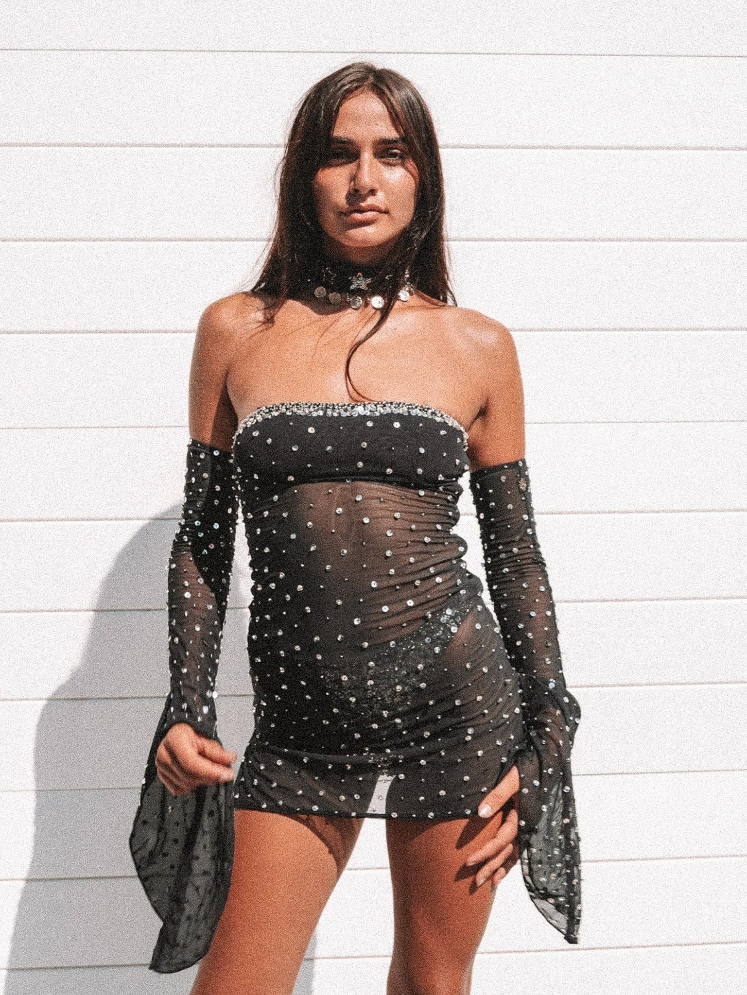 MADE TO ORDER / MERCURY SILVER SPARKLE MINI DRESS - BLACK/SILVER
