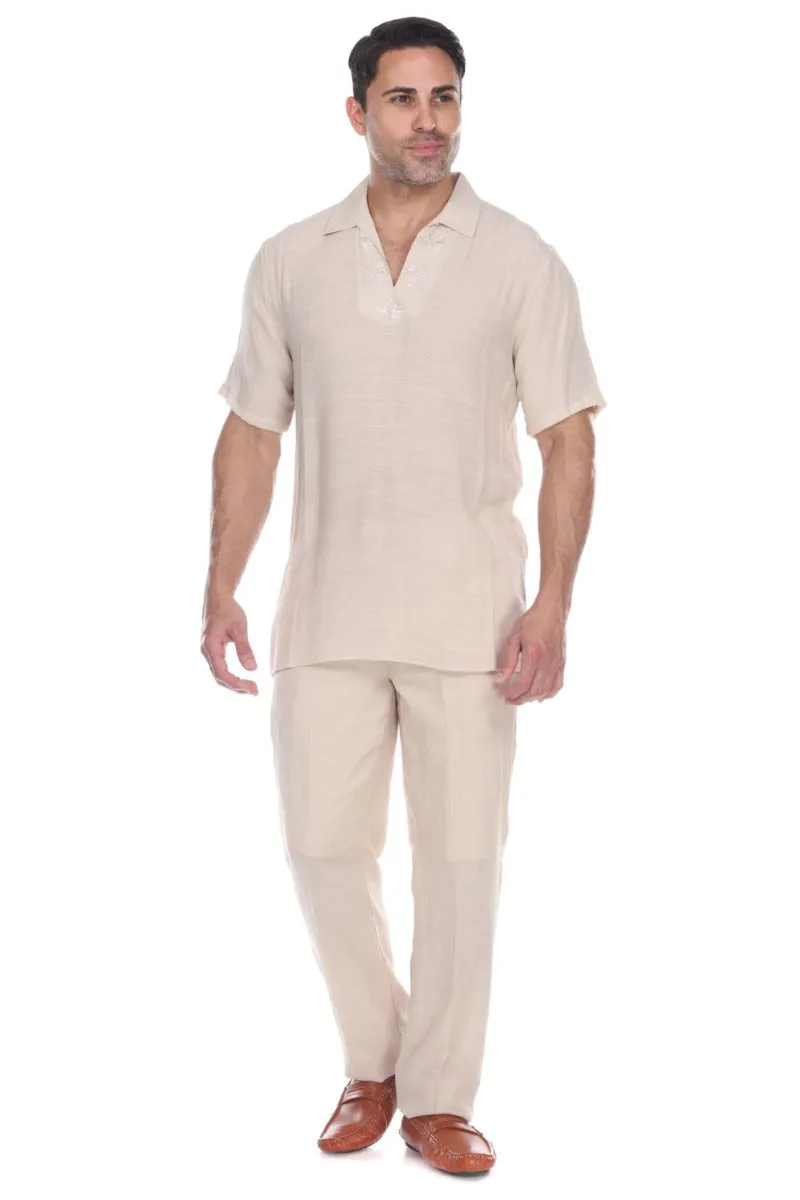 Men's V-Neck Collar Beachwear Short Sleeve Shirt