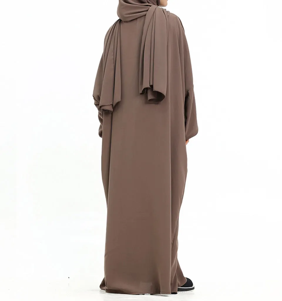 Mocha Instant Hijab Girls Abaya